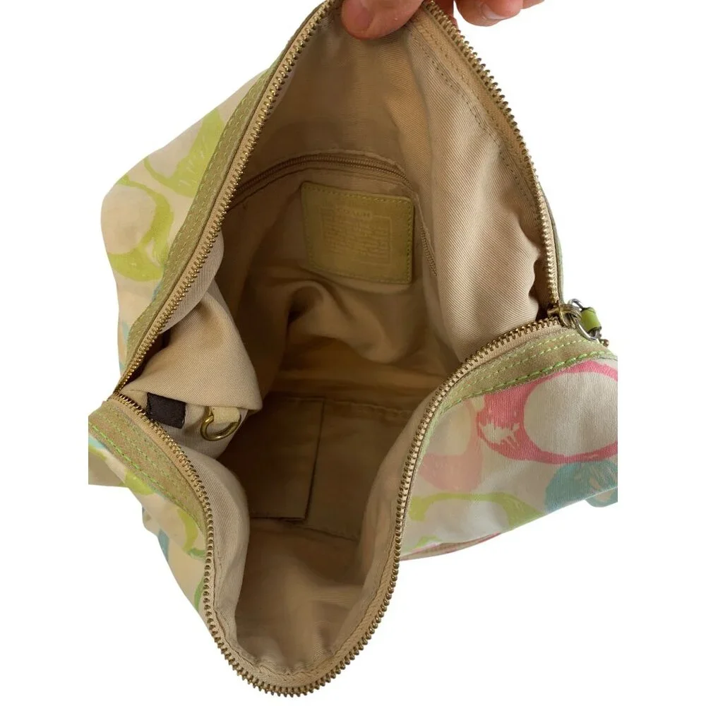 VTG Y2K Coach Multicolor Signature Print Hobo Bag Leather Accents Canvas